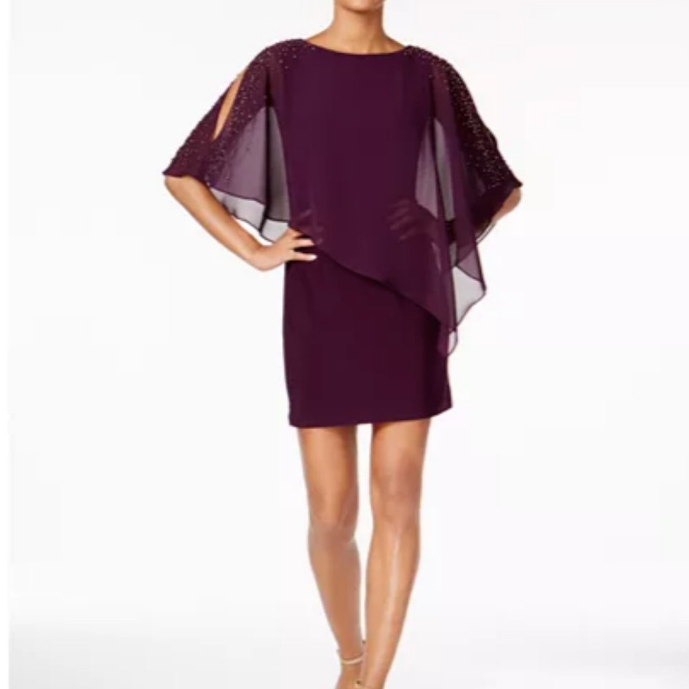 Xscape Capelet Sheath Cocktail Dress Purple Size 6